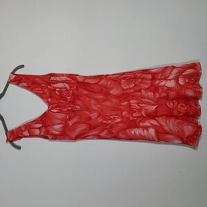 Y2K Vintage Ann Taylor 100% Silk Dress Size 2 Red Floral Fairy Babydoll Ruffle